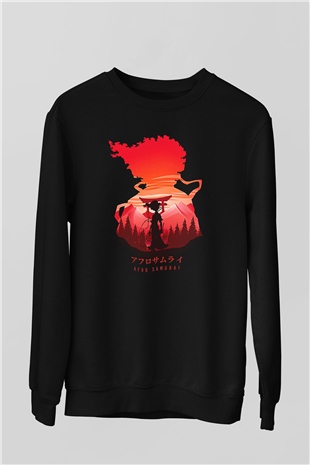 Afro Samurai Baskılı Unisex Siyah Sweatshirt