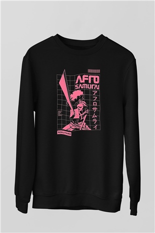 Afro Samurai Baskılı Unisex Siyah Sweatshirt