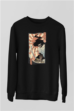 Afro Samurai Baskılı Unisex Siyah Sweatshirt