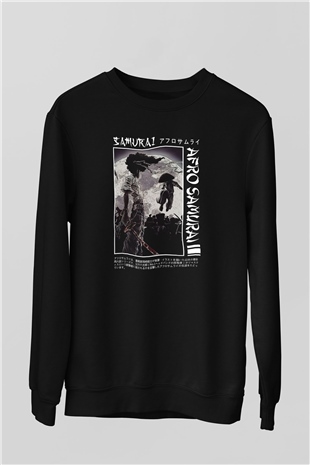Afro Samurai Baskılı Unisex Siyah Sweatshirt
