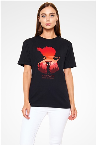 Afro Samurai Baskılı Unisex Siyah Tişört - Tshirt
