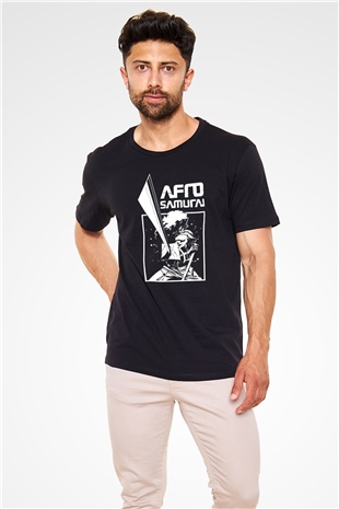 Afro Samurai Baskılı Unisex Siyah Tişört - Tshirt