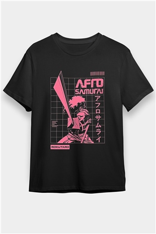 Afro Samurai Baskılı Unisex Siyah Tişört - Tshirt