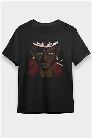 Afro Samurai Baskılı Unisex Siyah Tişört - Tshirt