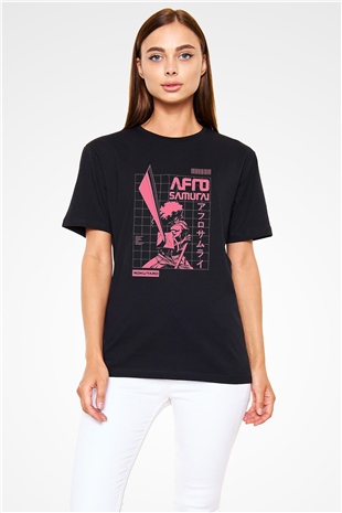 Afro Samurai Baskılı Unisex Siyah Tişört - Tshirt