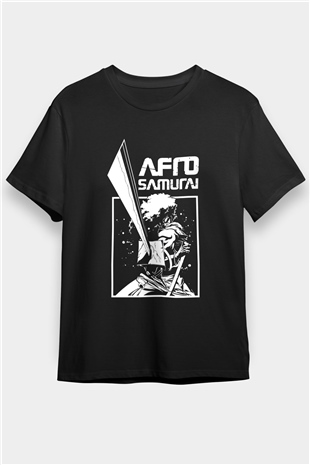 Afro Samurai Baskılı Unisex Siyah Tişört - Tshirt