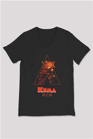 Afro Samurai Baskılı Unisex Siyah V Yaka Tişört - Tshirt
