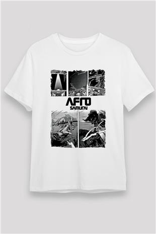 Afro Samurai Unisex Baskılı Beyaz Tişört - Tshirt