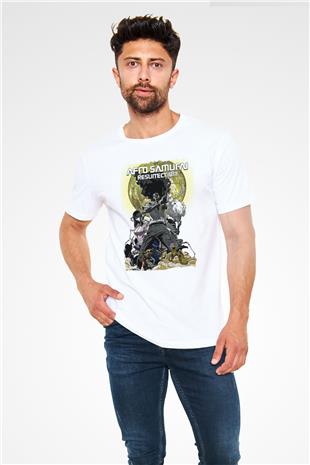 Afro Samurai Unisex Baskılı Beyaz Tişört - Tshirt