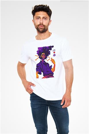 Afro Samurai Unisex Baskılı Beyaz Tişört - Tshirt