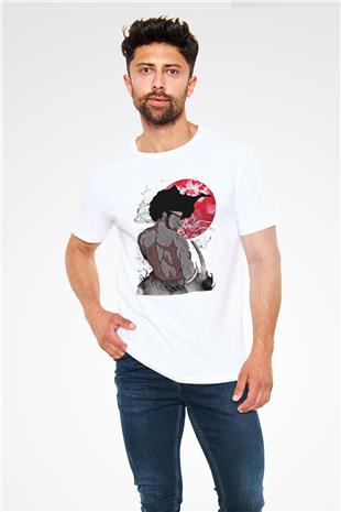Afro Samurai Unisex Baskılı Beyaz Tişört - Tshirt