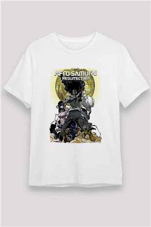 Afro Samurai Unisex Baskılı Beyaz Tişört - Tshirt