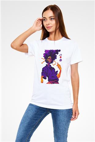 Afro Samurai Unisex Baskılı Beyaz Tişört - Tshirt