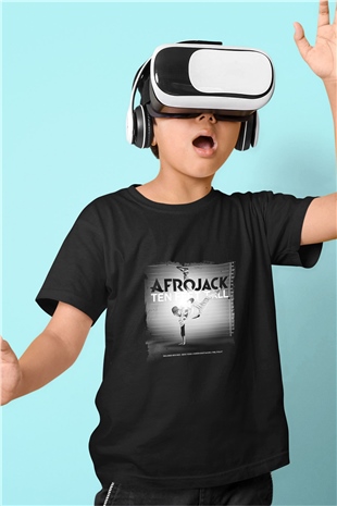 Afrojack Baskılı Unisex Siyah Çocuk Tişört