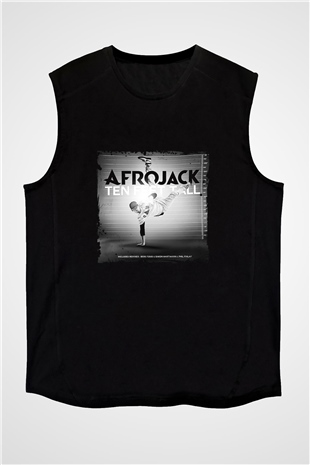Afrojack Baskılı Unisex Siyah Kolsuz Tişört