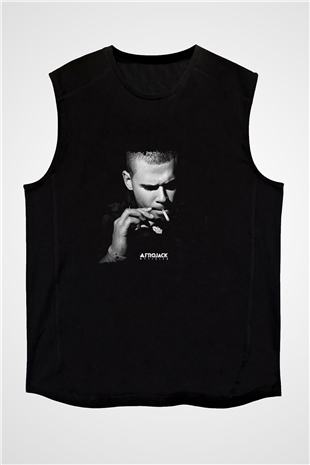 Afrojack Baskılı Unisex Siyah Kolsuz Tişört