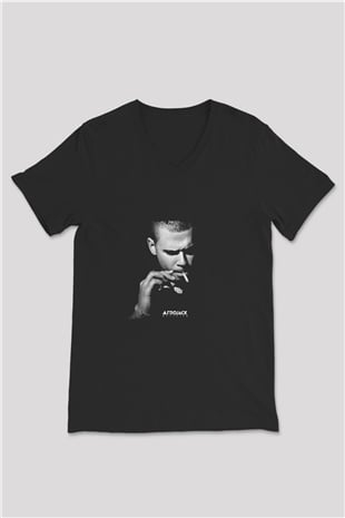 Afrojack Baskılı Unisex Siyah V Yaka Tişört