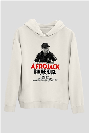 Afrojack Beyaz Unisex Kapüşonlu Sweatshirt