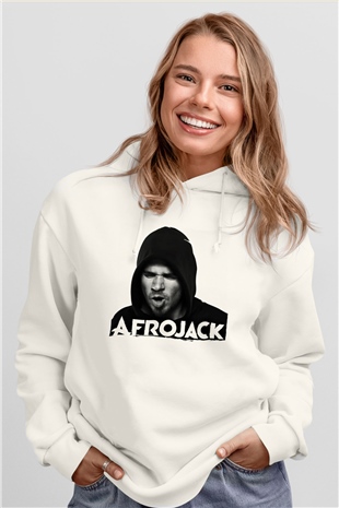 Afrojack Beyaz Unisex Kapüşonlu Sweatshirt