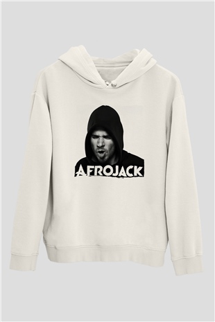 Afrojack Beyaz Unisex Kapüşonlu Sweatshirt