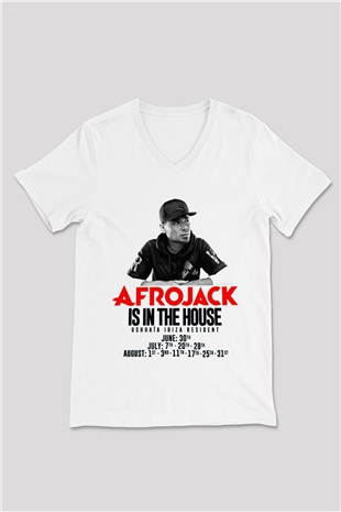 Afrojack Beyaz Unisex V Yaka Tişört