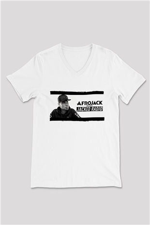 Afrojack Beyaz Unisex V Yaka Tişört