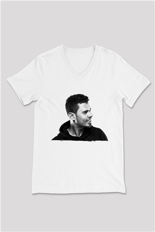 Afrojack Beyaz Unisex V Yaka Tişört
