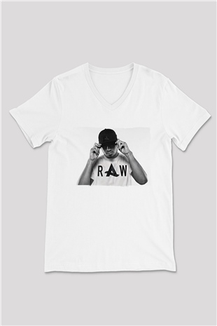 Afrojack Beyaz Unisex V Yaka Tişört