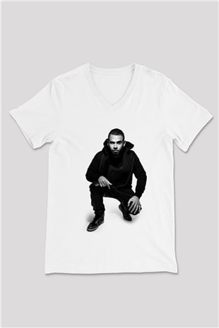 Afrojack Beyaz Unisex V Yaka Tişört
