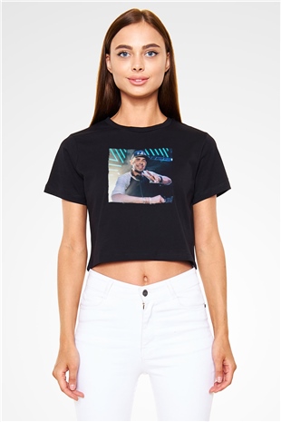 Afrojack Siyah  Crop Top Tişört