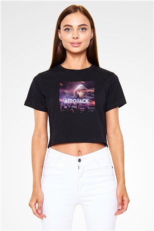 Afrojack Siyah  Crop Top Tişört