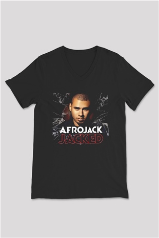 Afrojack Siyah Unisex V Yaka Tişört