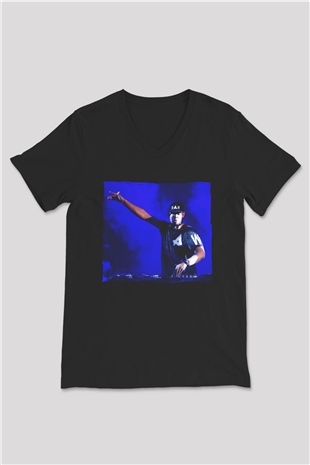 Afrojack Siyah Unisex V Yaka Tişört