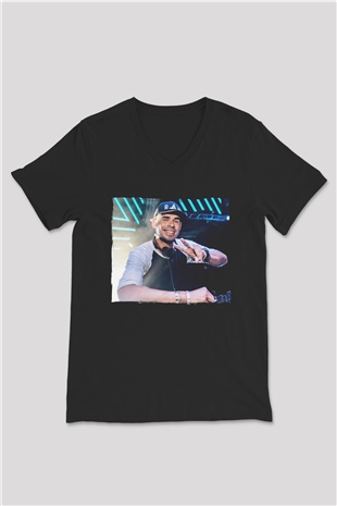 Afrojack Siyah Unisex V Yaka Tişört