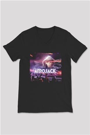 Afrojack Siyah Unisex V Yaka Tişört