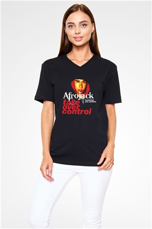 Afrojack Siyah Unisex V Yaka Tişört