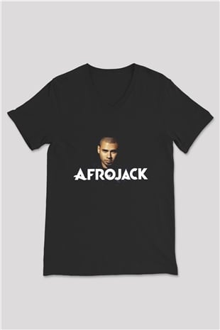Afrojack Siyah Unisex V Yaka Tişört