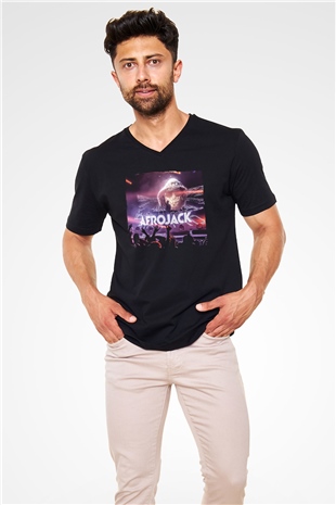 Afrojack Siyah Unisex V Yaka Tişört