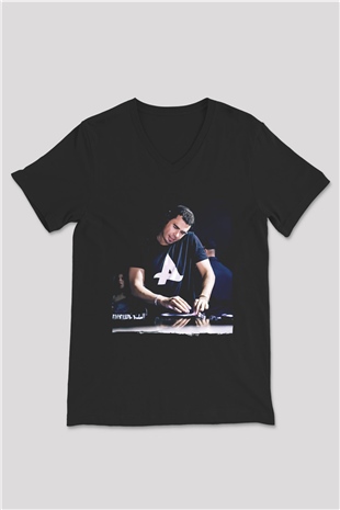 Afrojack Siyah Unisex V Yaka Tişört