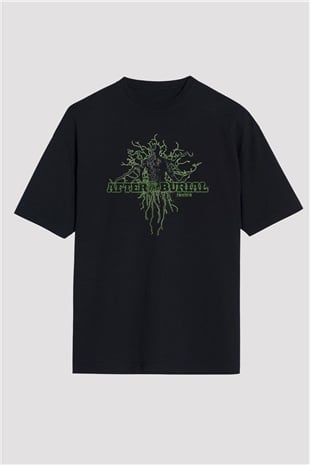 After The Burial Baskılı Unisex Siyah Oversize Tişört - Tshirt