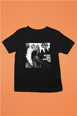 Against All Authority Baskılı Siyah Unisex Çocuk Tişört