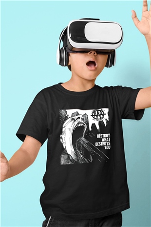 Against All Authority Baskılı Siyah Unisex Çocuk Tişört