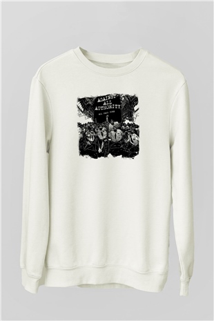 Against All Authority Baskılı Unisex Beyaz Sweatshirt