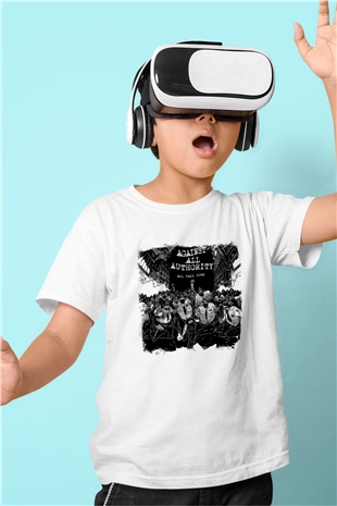 Against All Authority Baskılı Unisex Beyaz Çocuk Tişört