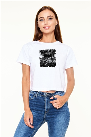 Against All Authority Baskılı Unisex Beyaz Crop Top Tişört