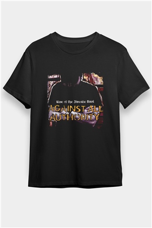 Against All Authority Baskılı Unisex Siyah Tişört