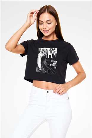Against All Authority Siyah Crop Top Tişört