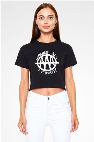 Against All Authority Siyah Crop Top Tişört