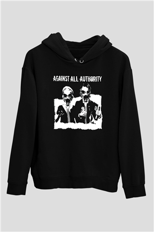 Against All Authority Siyah Unisex Kapüşonlu Sweatshirt