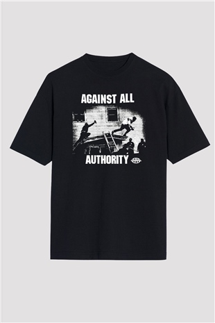 Against All Authority Siyah Unisex Oversize Tişört T-Shirt